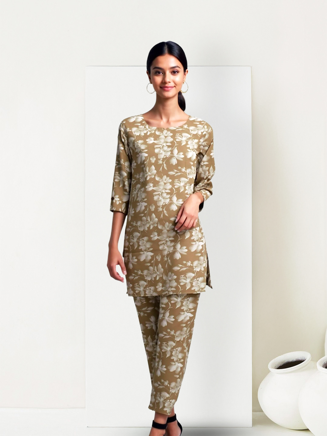 Picture of Elegance in Earthy Tones Floral  Printed Top with Palazzo Co-Ord Set